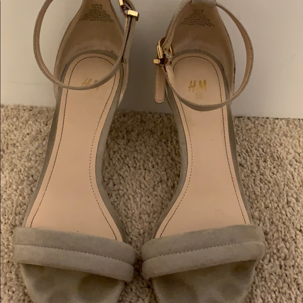 Grey H&M kitten heels with ankle strap